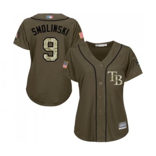 Women's Tampa Bay Rays 9 Jake Smolinski Authentic Green Salute to Service Baseball Jersey