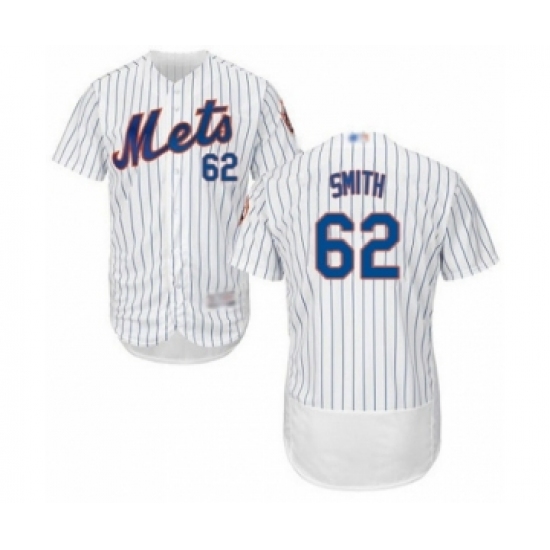 Men's New York Mets 62 Drew Smith White Home Flex Base Authentic Collection Baseball Player Jersey