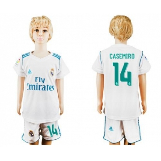 Real Madrid 14 Casemiro White Home Kid Soccer Club Jersey