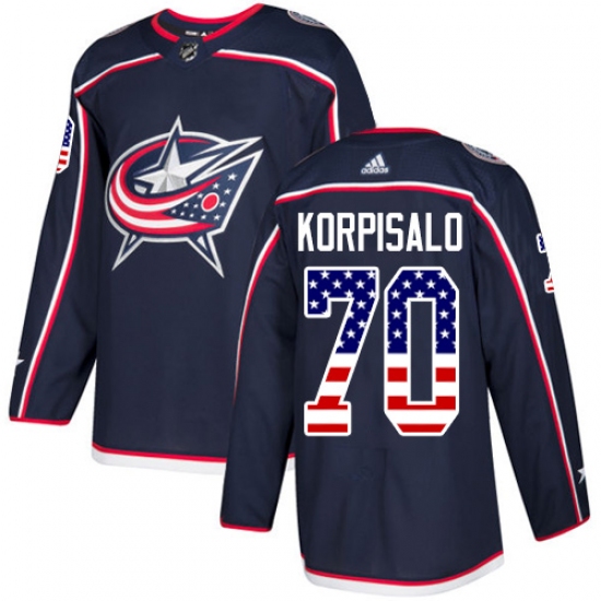 Men's Adidas Columbus Blue Jackets 70 Joonas Korpisalo Authentic Navy Blue USA Flag Fashion NHL Jersey