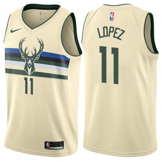 Men's Nike Milwaukee Bucks 11 Brook Lopez Swingman Cream NBA Jersey - City Edition