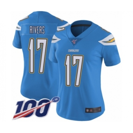 Women's Nike Los Angeles Chargers 17 Philip Rivers Electric Blue Alternate Vapor Untouchable Limited Player 100th Season NFL Jersey