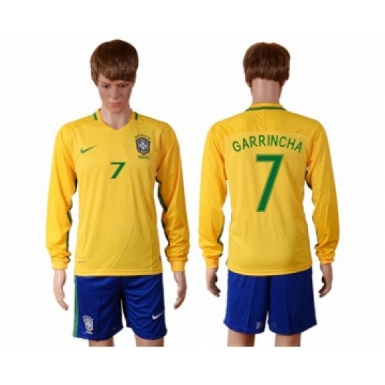 Brazil 7 Garrincha Home Long Sleeves Soccer Country Jersey