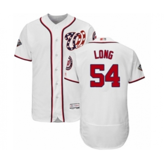 Men's Washington Nationals 54 Kevin Long White Home Flex Base Authentic Collection 2019 World Series Bound Baseball Jersey