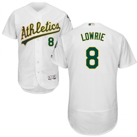 Men's Majestic Oakland Athletics 8 Jed Lowrie White Home Flex Base Authentic Collection MLB Jersey