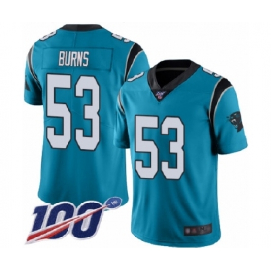 Men's Carolina Panthers 53 Brian Burns Blue Alternate Vapor Untouchable Limited Player 100th Season Football Jersey