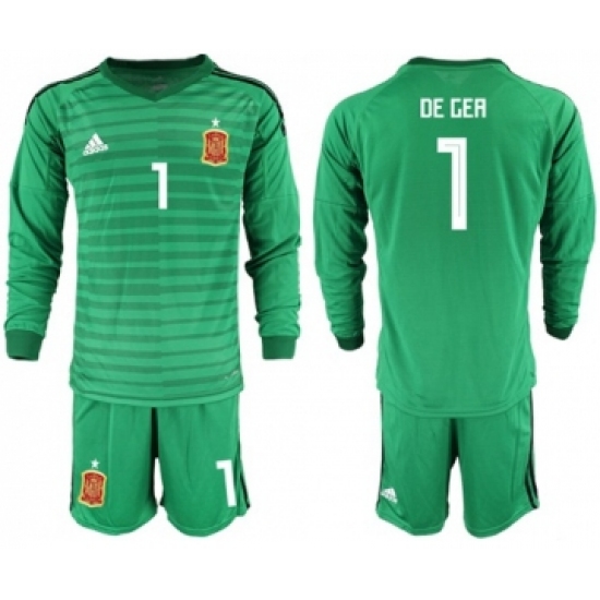 Spain 1 De Gea Green Long Sleeves Goalkeeper Soccer Country Jersey