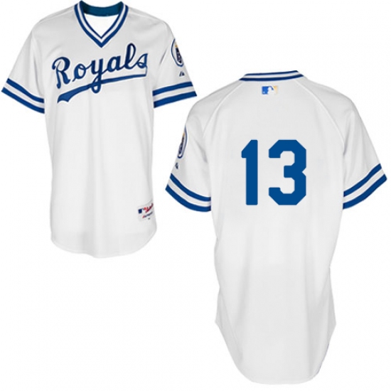 Men's Majestic Kansas City Royals 13 Salvador Perez Replica White 1974 Turn Back The Clock MLB Jersey