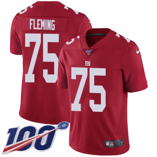 Youth New York Giants 75 Cameron Fleming Red Alternate Stitched 100th Season Vapor Untouchable Limited Jersey