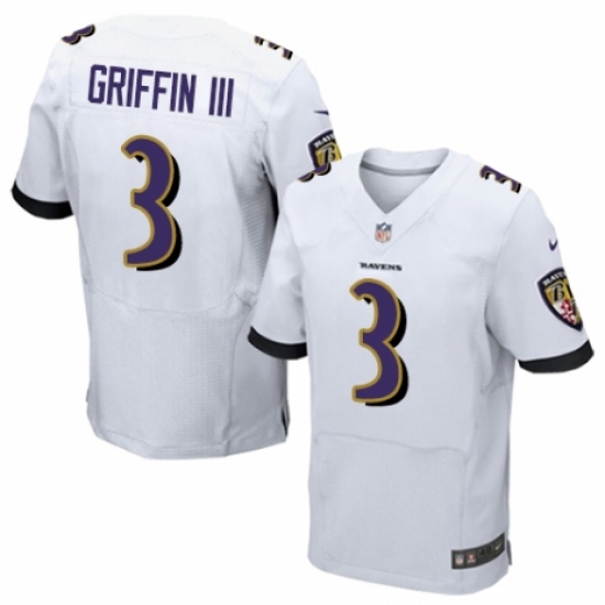 Men's Nike Baltimore Ravens 3 Robert Griffin III Elite White NFL Jersey