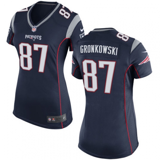 Women's Nike New England Patriots 87 Rob Gronkowski Game Navy Blue Team Color NFL Jersey