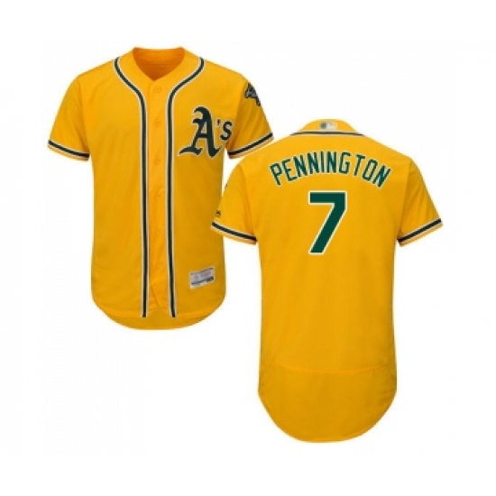 Men's Oakland Athletics 7 Cliff Pennington Gold Alternate Flex Base Authentic Collection Baseball Jersey