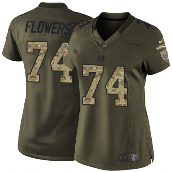 Women's Nike New York Giants 74 Ereck Flowers Elite Green Salute to Service NFL Jersey