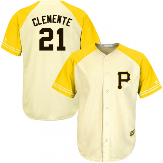 Men's Majestic Pittsburgh Pirates 21 Roberto Clemente Authentic Cream/Gold Exclusive Cool Base MLB Jersey