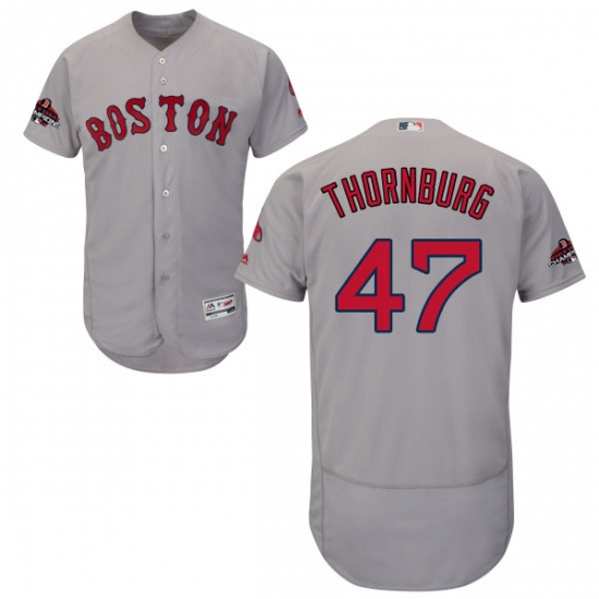 Men's Majestic Boston Red Sox 47 Tyler Thornburg Grey Road Flex Base Authentic Collection 2018 World Series Champions MLB Jersey