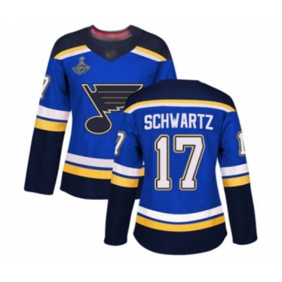 Women's St. Louis Blues 17 Jaden Schwartz Authentic Royal Blue Home 2019 Stanley Cup Champions Hockey Jersey