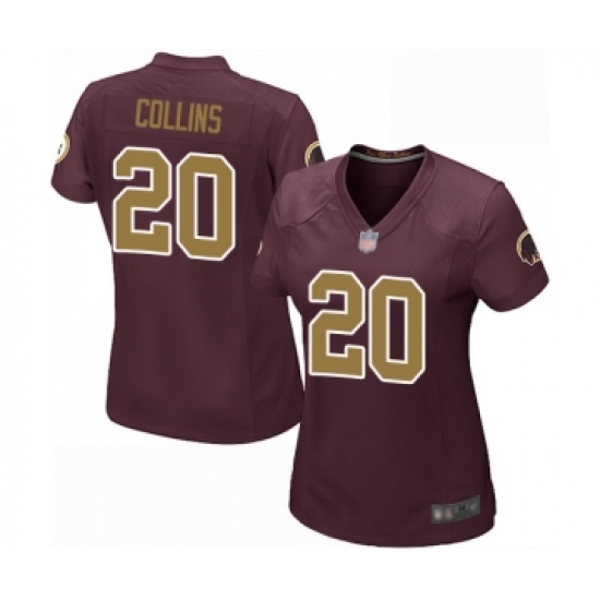 Women's Washington Redskins 20 Landon Collins Game Burgundy Red Gold Number Alternate 80TH Anniversary Football Jersey