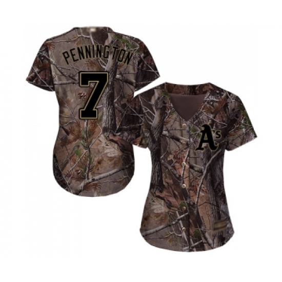 Women's Oakland Athletics 7 Cliff Pennington Authentic Camo Realtree Collection Flex Base Baseball Jersey