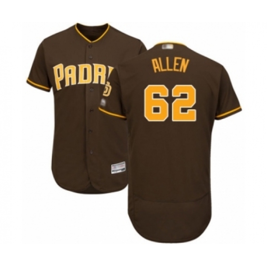 Men's San Diego Padres 62 Austin Allen Brown Alternate Flex Base Authentic Collection Baseball Player Jersey