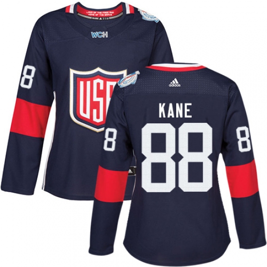 Women's Adidas Team USA 88 Patrick Kane Premier Navy Blue Away 2016 World Cup Hockey Jersey