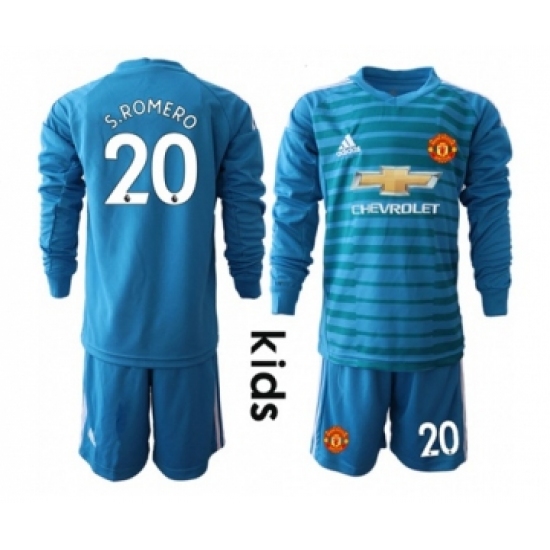 Manchester United 20 S.Romero Blue Goalkeeper Long Sleeves Kid Soccer Club Jersey