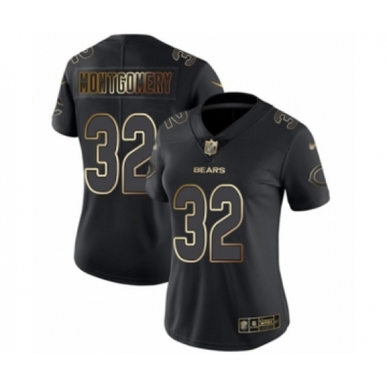 Women's Chicago Bears 32 David Montgomery Black Gold Vapor Untouchable Limited Football Jersey