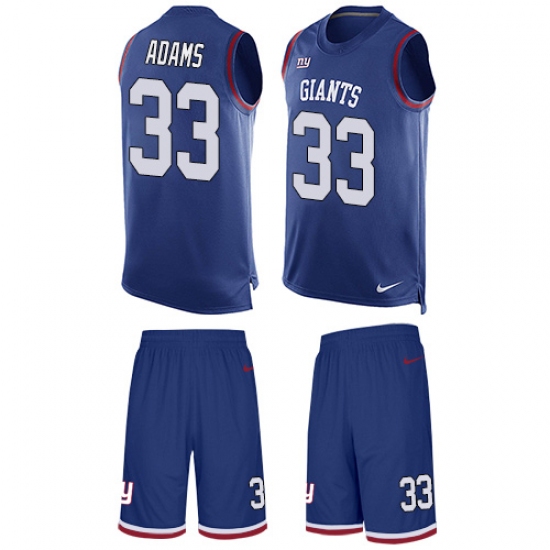 Men's Nike New York Giants 33 Andrew Adams Limited Royal Blue Tank Top Suit NFL Jersey