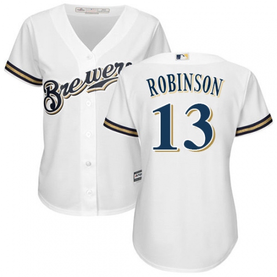 Women's Majestic Milwaukee Brewers 13 Glenn Robinson Authentic White Home Cool Base MLB Jersey