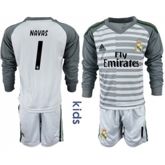 Real Madrid 1 Navas Grey Goalkeeper Long Sleeves Kid Soccer Club Jersey