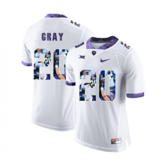 TCU Horned Frogs 20 Deante Gray White With Portrait Print College Football Limited Jersey