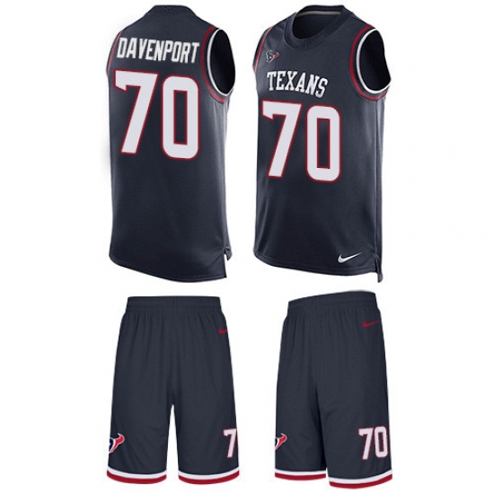 Men's Nike Houston Texans 70 Julien Davenport Limited Navy Blue Tank Top Suit NFL Jersey