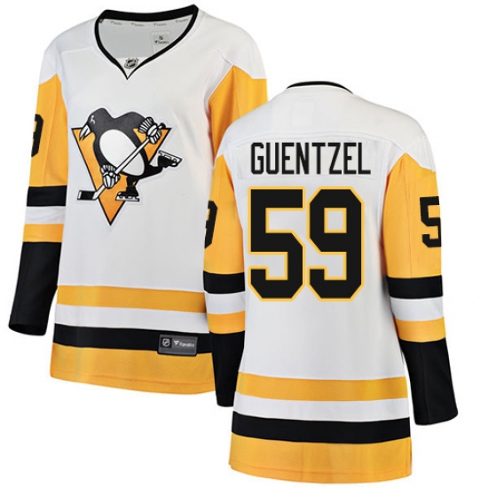 Women's Pittsburgh Penguins 59 Jake Guentzel Authentic White Away Fanatics Branded Breakaway NHL Jersey