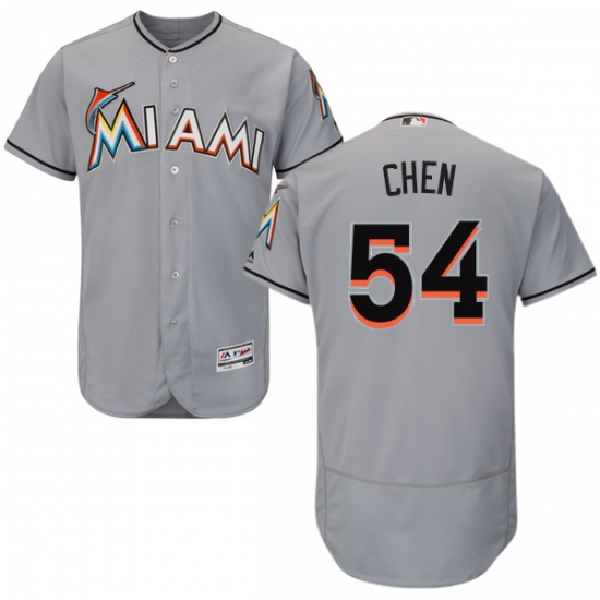 Men's Majestic Miami Marlins 54 Wei-Yin Chen Grey Road Flex Base Authentic Collection MLB Jersey