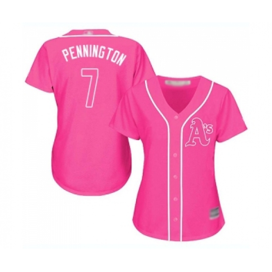 Women's Oakland Athletics 7 Cliff Pennington Replica Pink Fashion Cool Base Baseball Jersey