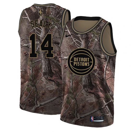 Men's Nike Detroit Pistons 14 Malik Sealy Camo NBA Swingman Realtree Collection Jersey