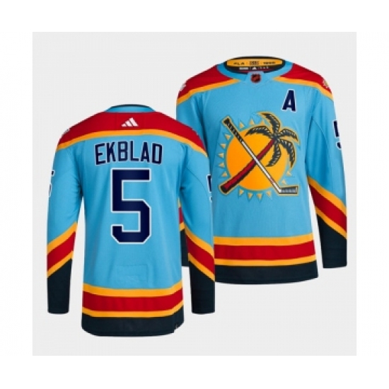 Men's Florida Panthers 5 Aaron Ekblad Blue 2022 Reverse Retro Stitched Jersey