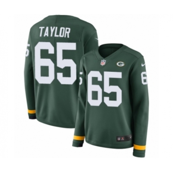 Women's Nike Green Bay Packers 65 Lane Taylor Limited Green Therma Long Sleeve NFL Jersey