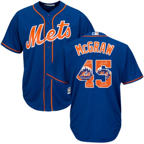 Men's Majestic New York Mets 45 Tug McGraw Authentic Royal Blue Team Logo Fashion Cool Base MLB Jersey