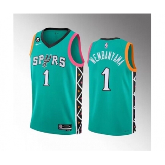 Men's San Antonio Spurs 1 Victor Wembanyama Teal 2022-23 City Edition Swingman With NO.6 Stitched Basketball Jersey