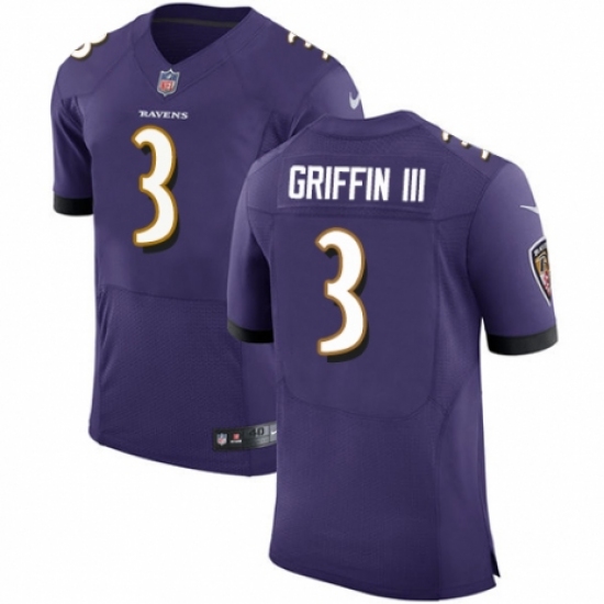 Men's Nike Baltimore Ravens 3 Robert Griffin III Purple Team Color Vapor Untouchable Elite Player NFL Jersey