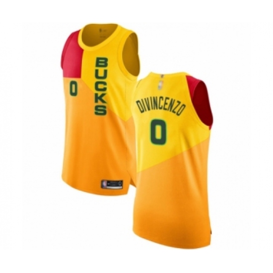 Men's Milwaukee Bucks 0 Donte DiVincenzo Authentic Yellow Basketball Jersey - City Edition