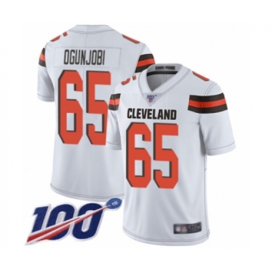 Men's Cleveland Browns 65 Larry Ogunjobi White Vapor Untouchable Limited Player 100th Season Football Jersey