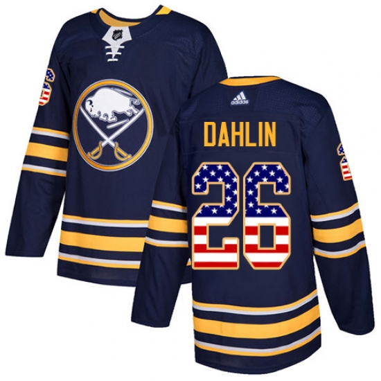 Men's Adidas Buffalo Sabres 26 Rasmus Dahlin Authentic Navy Blue USA Flag Fashion NHL Jersey