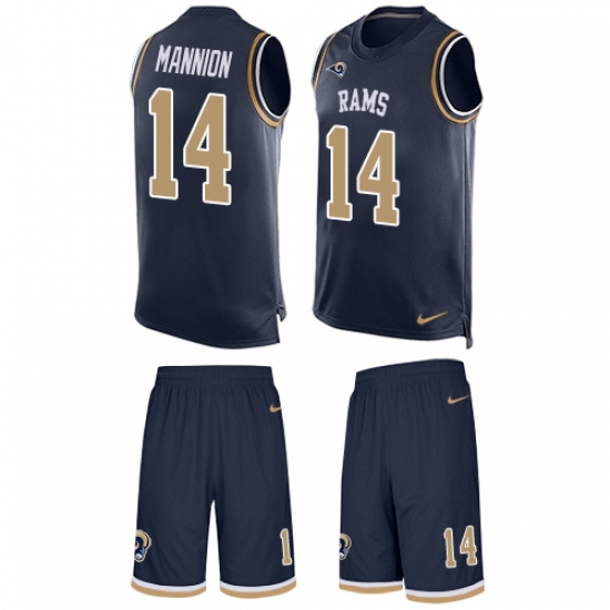 Men's Nike Los Angeles Rams 14 Sean Mannion Limited Navy Blue Tank Top Suit NFL Jersey