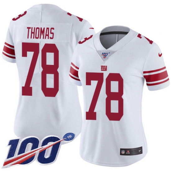 Women's New York Giants 78 Andrew Thomas White Stitched NFL 100th Season Vapor Untouchable Limited Jersey