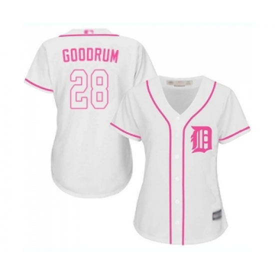 Women's Detroit Tigers 28 Niko Goodrum Replica White Fashion Cool Base Baseball Jersey