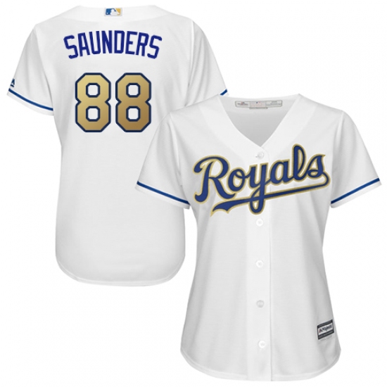 Women's Majestic Kansas City Royals 88 Michael Saunders Replica White Home Cool Base MLB Jersey