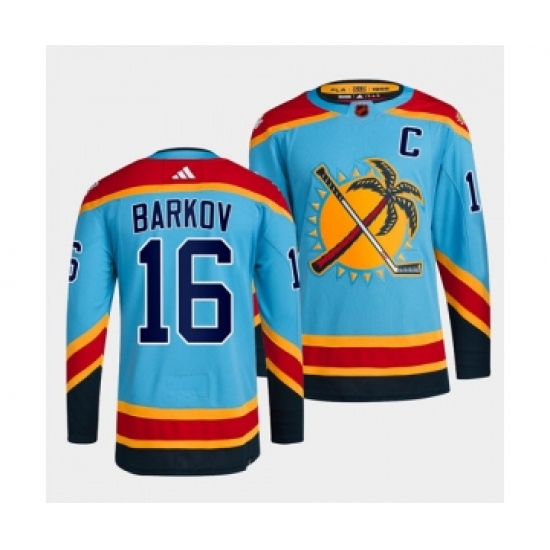 Men's Florida Panthers 16 Aleksander Barkov Blue 2022 Reverse Retro Stitched Jersey