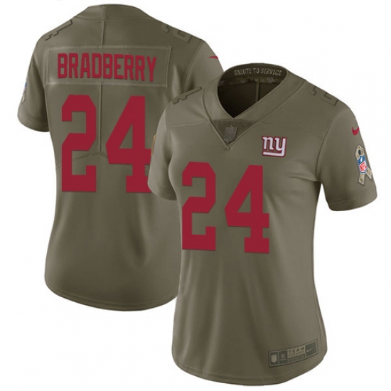 Women's New York Giants 24 James Bradberry Olive Stitched Limited 2017 Salute To Service Jersey