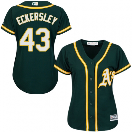 Women's Majestic Oakland Athletics 43 Dennis Eckersley Authentic Green Alternate 1 Cool Base MLB Jersey